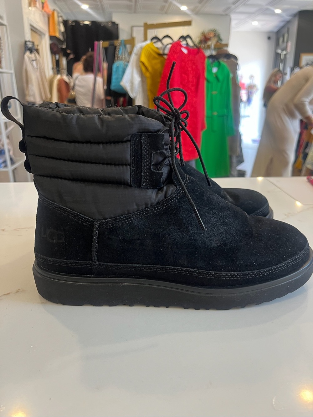 UGG Black Suede and Nylon Lace-Up Ankle Boots